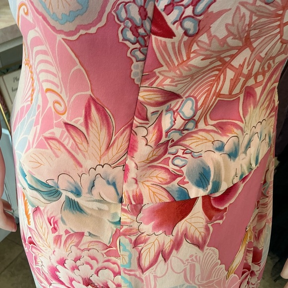 Kay Unger 100% Silk vintage midi maxi dress pink lined halter ruffles XS S - Picture 7 of 16